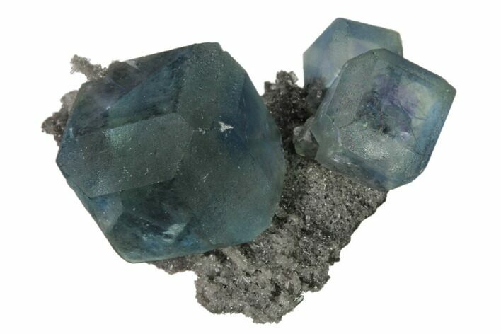 Blue-Green Cuboctahedral Fluorite on Sparkling Quartz - China #161777